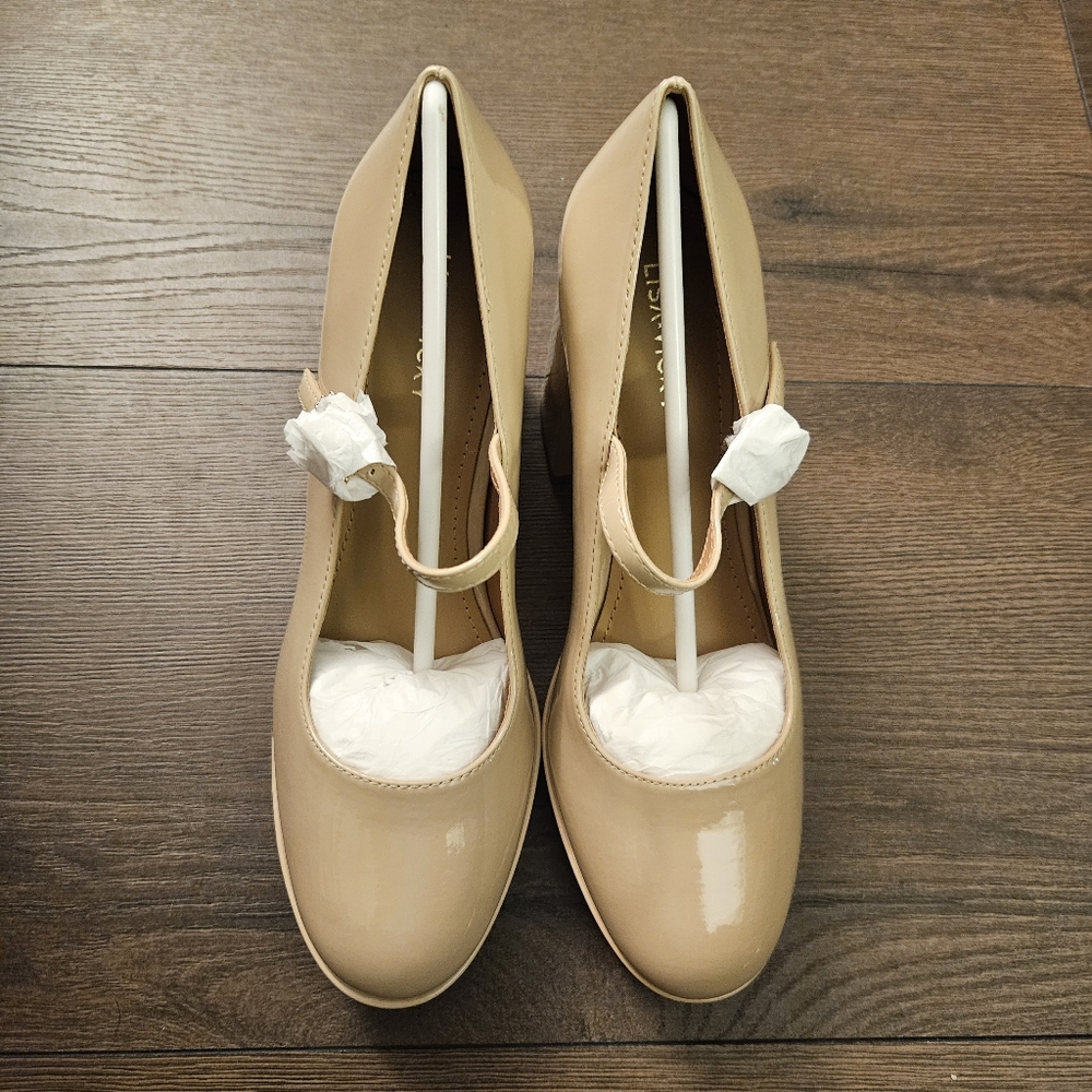 Lisa Vicky Mary Jane Bobble Style Beige Patent PU Size 8.5 New